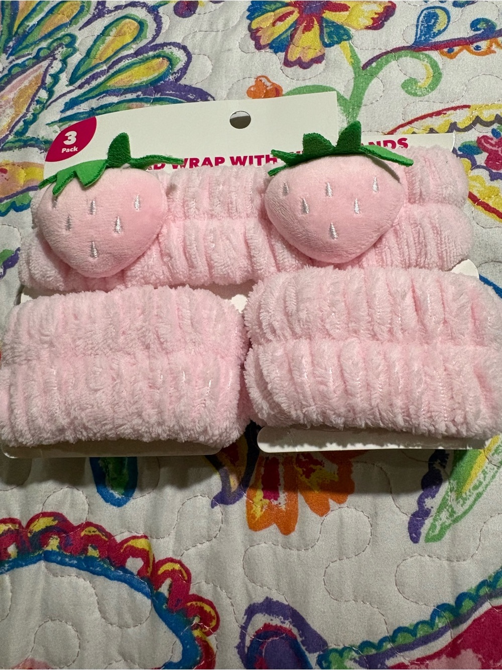 Plush Pink Strawberry Headwraps - Soft Terry 3-Pack
